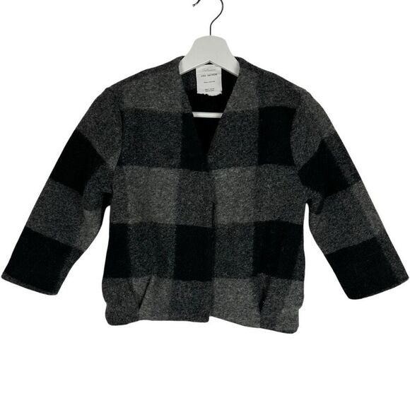 Zara Girls Black Buffalo Plaid Collarless Jacket size 7 - Picture 5 of 14